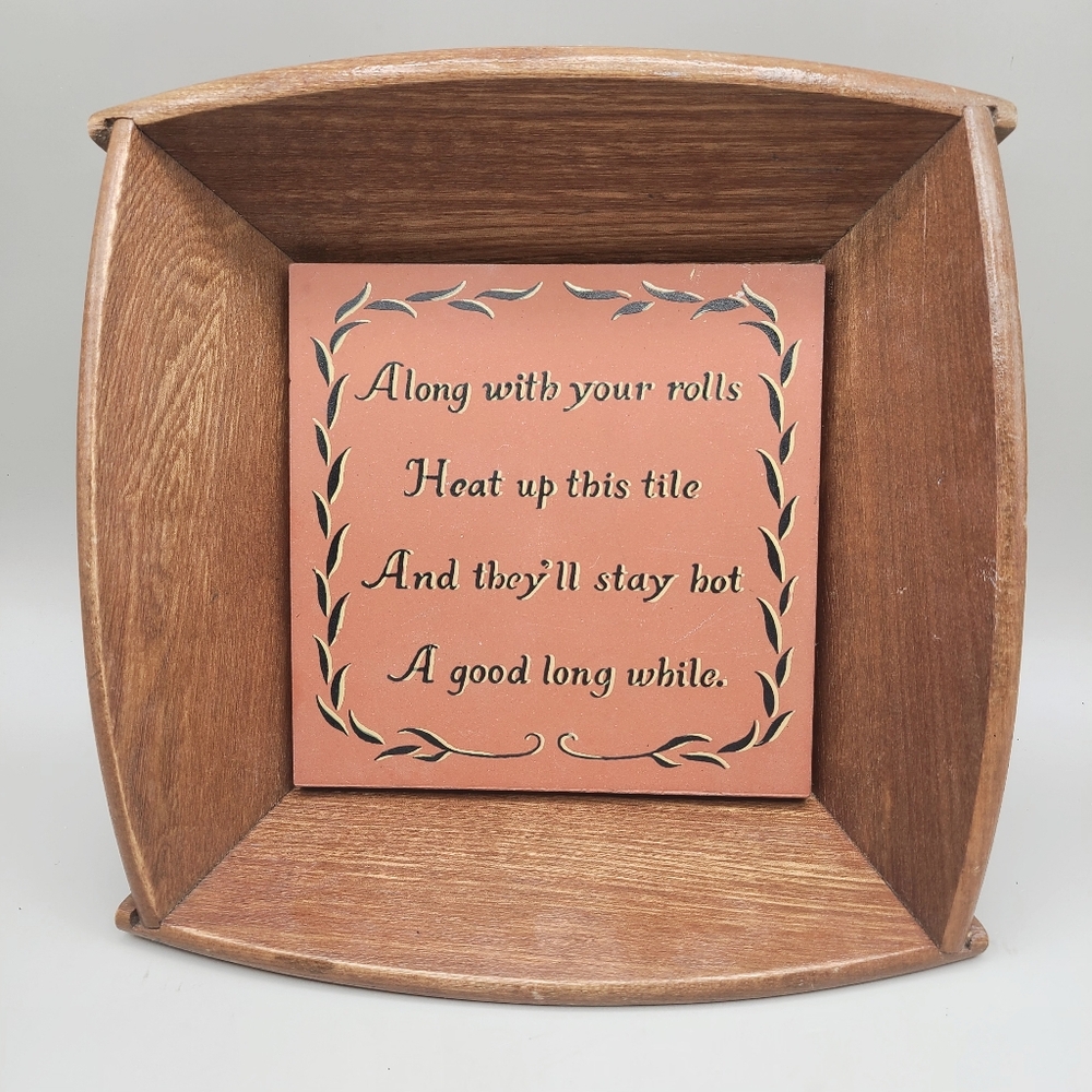 Vintage Wooden Hot Roll Tray Warmer with Tile